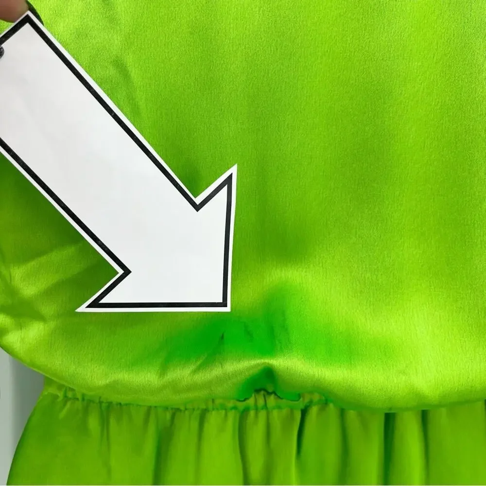 RETROFETE Knot-Detail Cut-Out Shirtdress Lime Green Deep V-Neck Tie Front Sm NEW - Picture 13 of 16